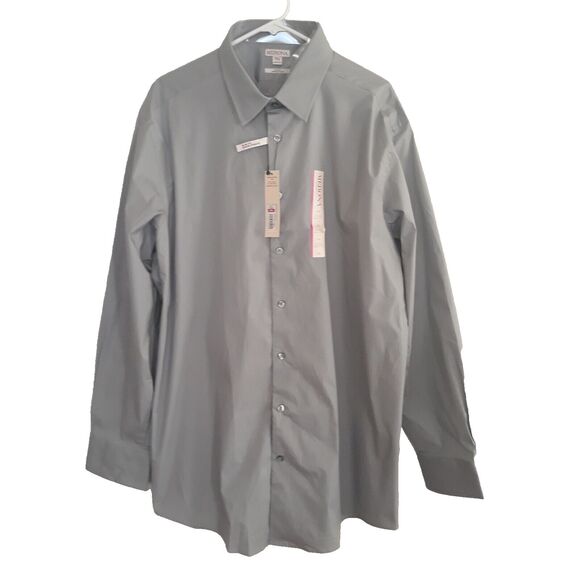 MERONA Button Up Slim Fit Shirt Men Gray XXL Gray Long Sleeve NWT - Picture 1 of 12